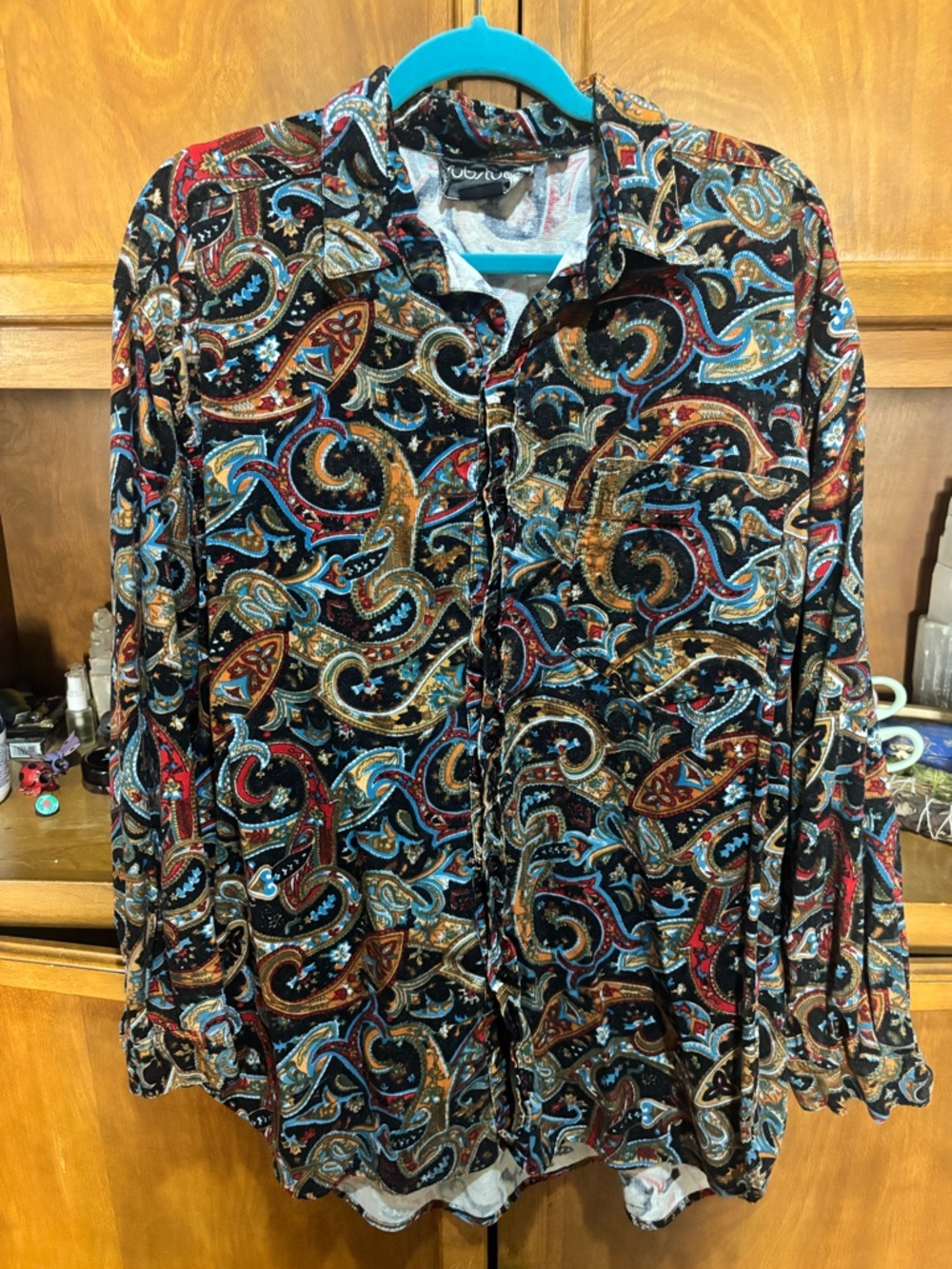 Vintage-Inspired Paisley Corduroy Button-Up Shirt in Multicolor